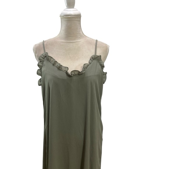 Wishlist Apparel Maxi M Dress Green Lined Women's Tiered Ruched Boho Strap hi lo - Picture 6 of 9